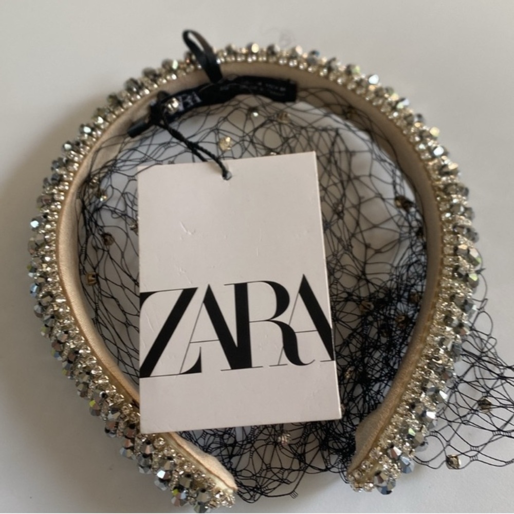 NWT Zara Rhinestones Mesh Veil Headband - Picture 2 of 10